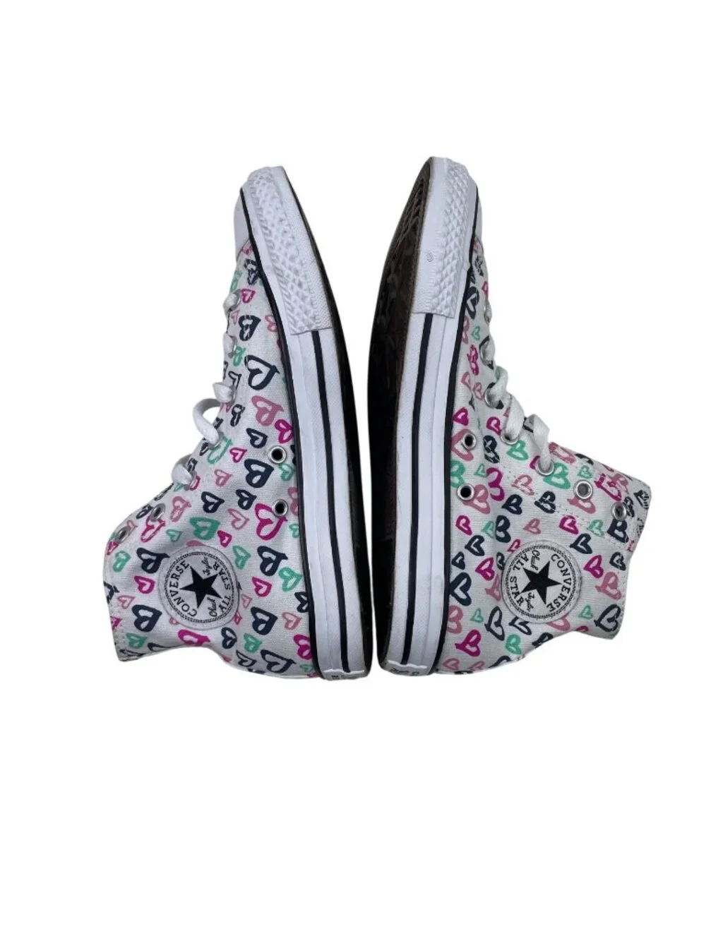 Converse All Star Junior High-Top Sneakers Multicolor Heart Print Size 4